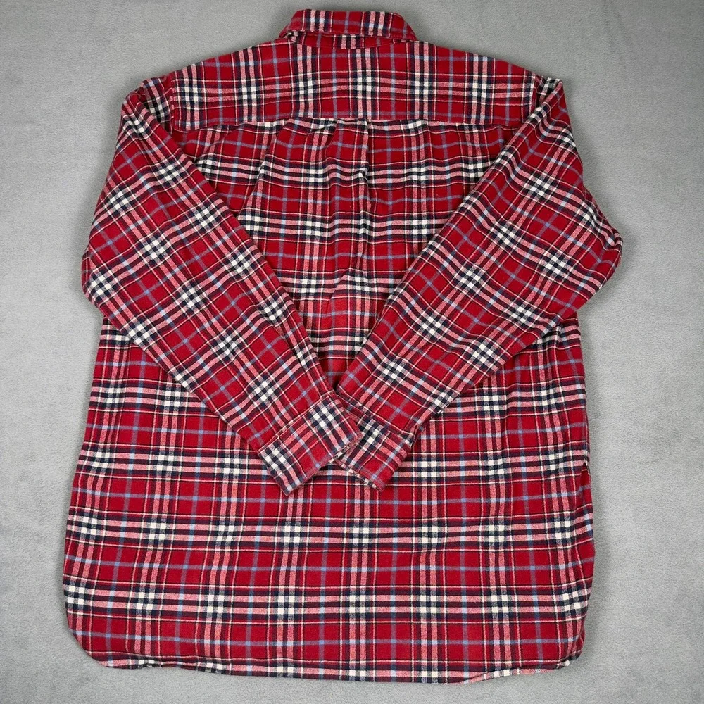 LL Bean Mens Large Red Plaid Flannel Shirt Traditional Fit Cotton Button Down